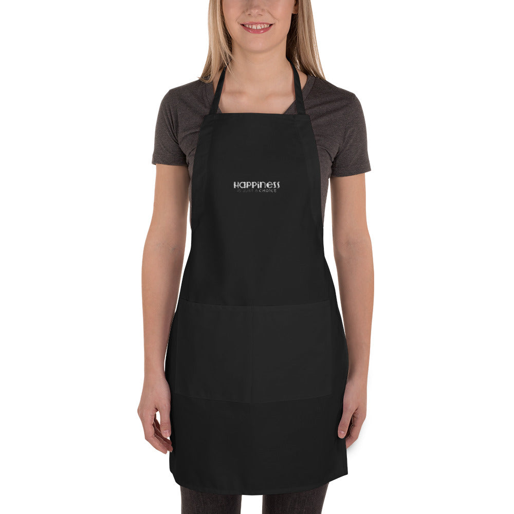 "Happiness is just a choice" White on Black Embroidered Apron
