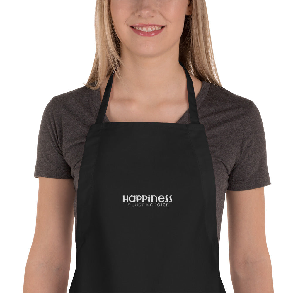 "Happiness is just a choice" White on Black Embroidered Apron