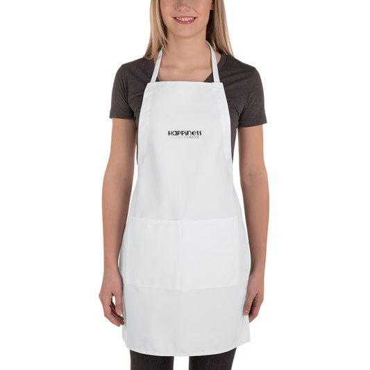 "Happiness is just a choice"  Black on White Embroidered Apron